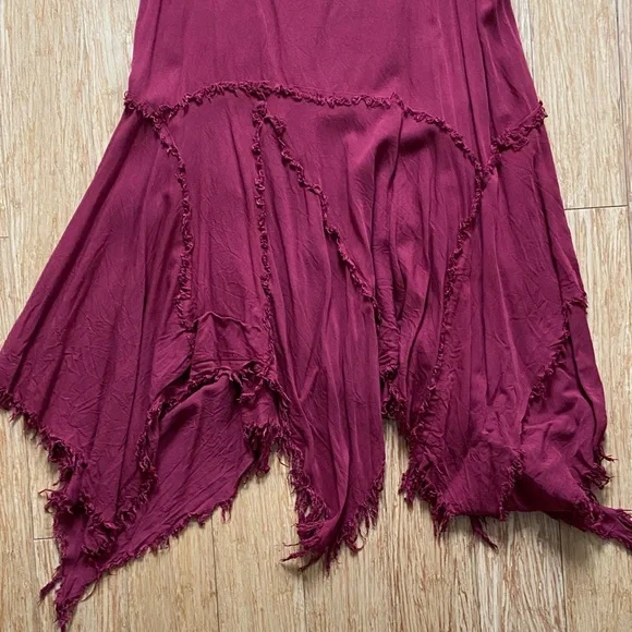 Free People Wine Asymmetrical Hem Double Strap Dress - Picture 5 of 7